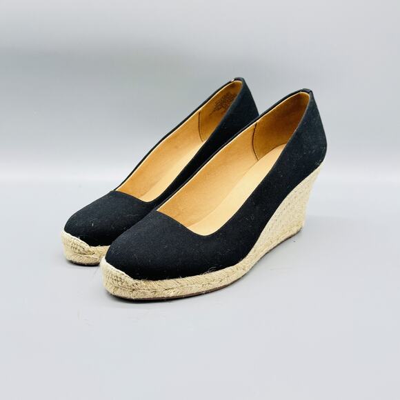 J Crew Shoes Womens 7 Black Espadrille Wedge Slip On Canvas Platform Summer NEW - Picture 3 of 11